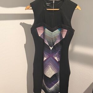 Bebe Black Dress with Multicolor Pattern